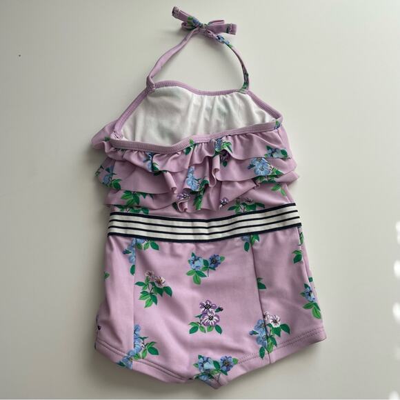 Janie and Jack Ruffle Halter Swimsuit Floral Stripe Retro 12-18 Months - Picture 7 of 14